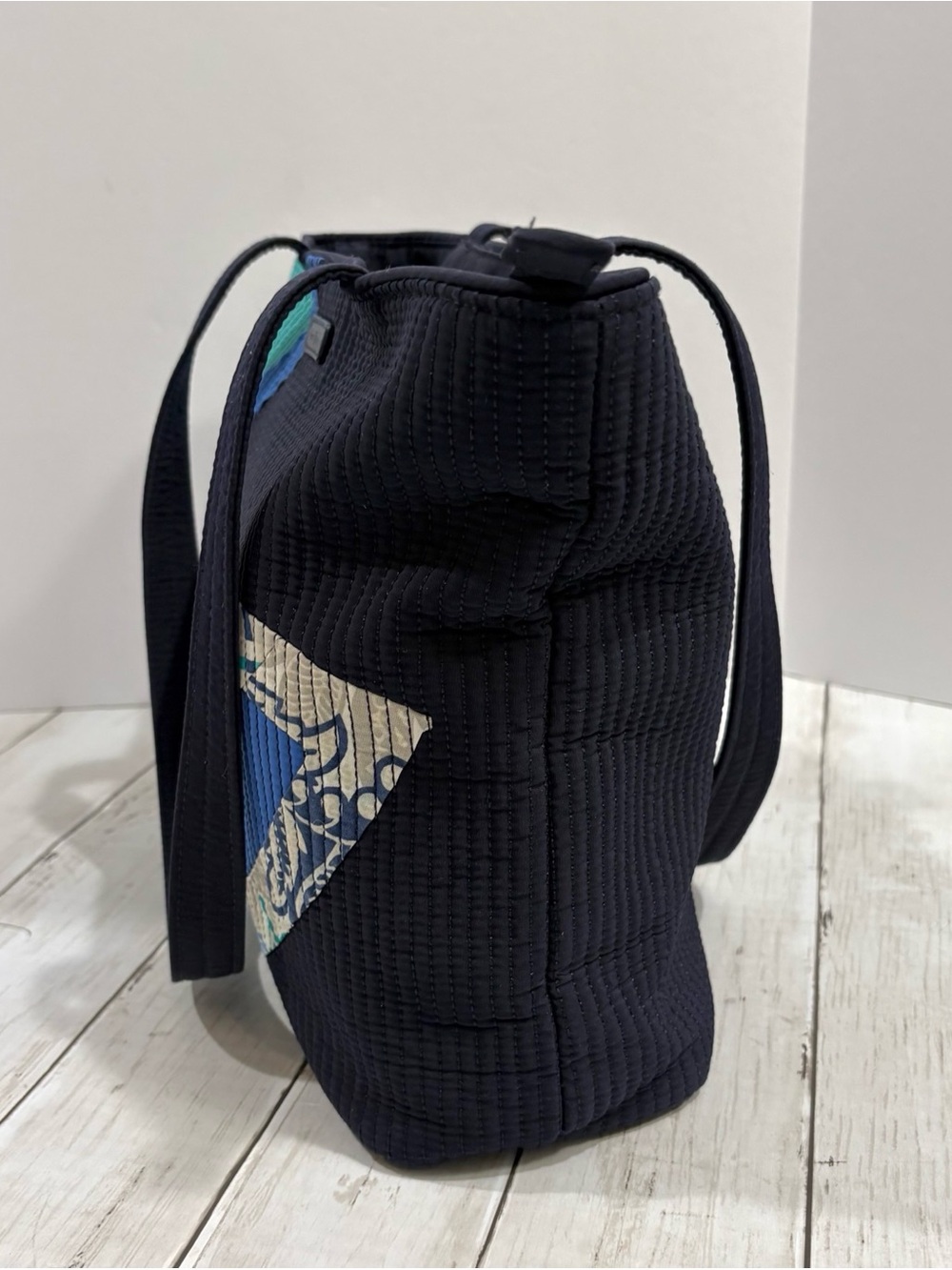 Vera Bradley Santiago Flower Tote Navy Quilted Shoulder Bag - Picture 5 of 13